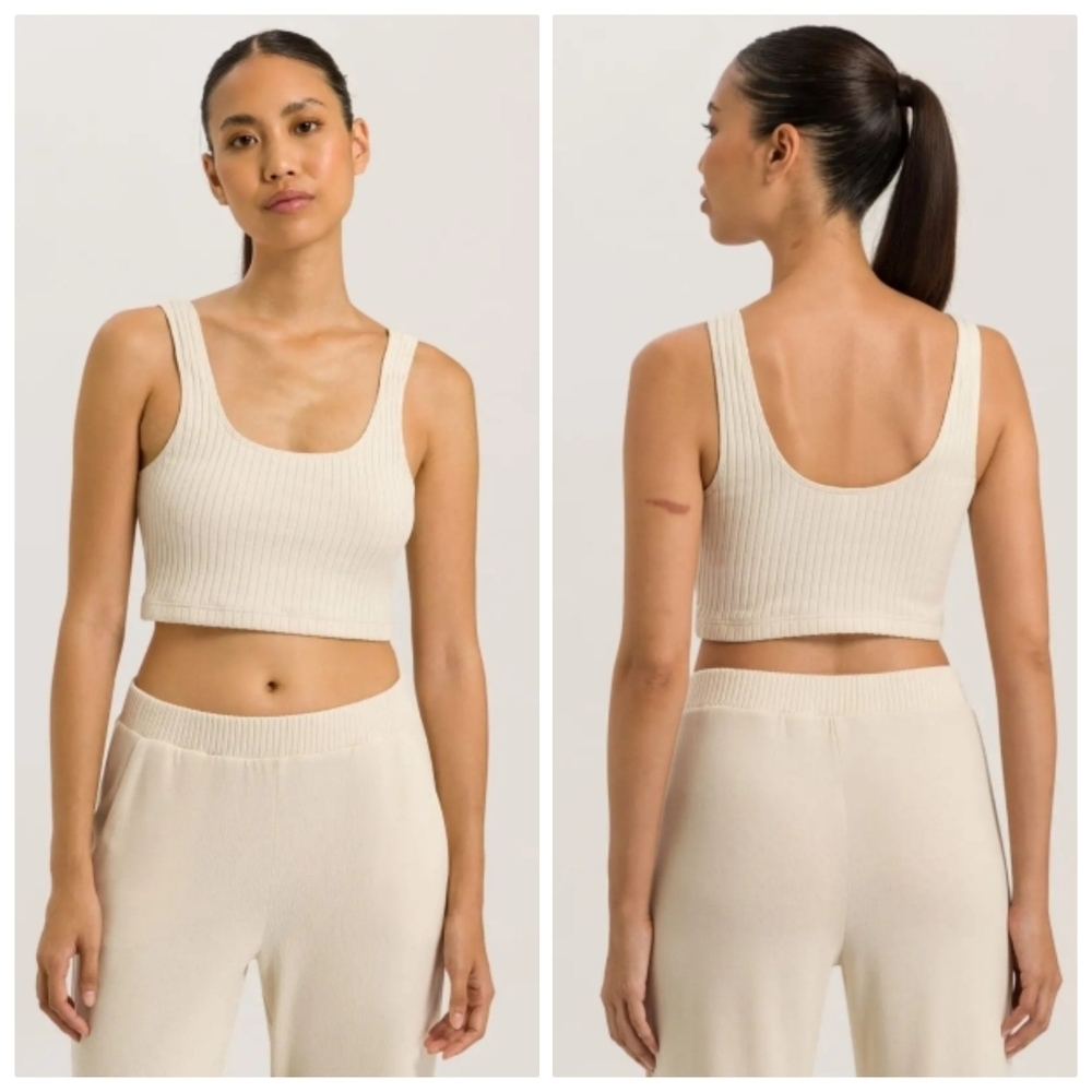 New HANRO Summer Knits Lounge Warm Sand Crop Top Small NWT